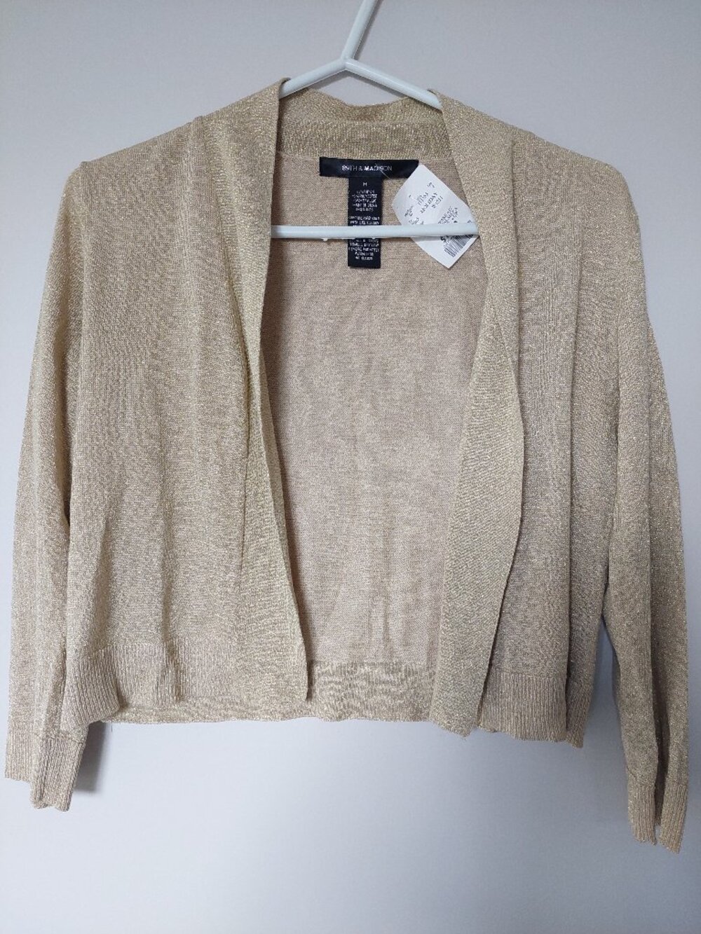 89th & Madison Women's L Gold Metallic Knit Open-front Shrug or Cropped Cardigan
